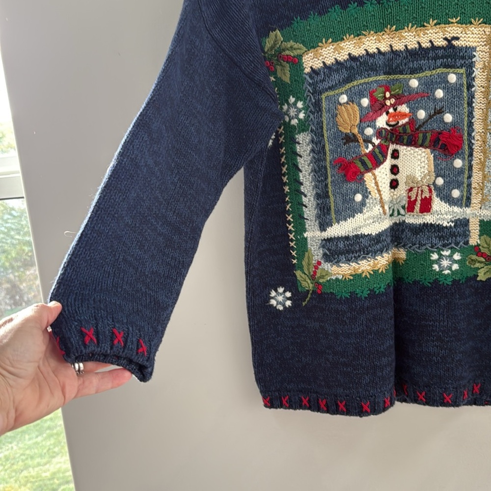 BEAUTIFUL Vintage Tiara Blue Snowman Sweater - Size M - Excellent Condition - Picture 5 of 8